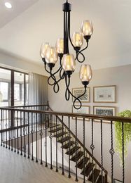 Lampes suspendues moderne Simple Art américain noir fer lumière verre tasse pour escalier salle à manger barre suspendu éclairage E27 Ing