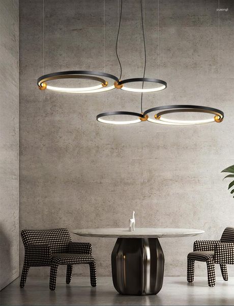Lámparas colgantes Atmósfera simple moderna Edificio dúplex creativo Sala de estar Comedor Araña de anillo