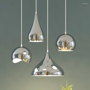 Pendants lampes modernes simples e27 Silver Metal Ball Light LED pour salle à manger bar cuisine accessoire maison déco