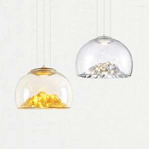 Hanglampen moderne eenvoudige geëlektroplateerde gouden glas enkele pendan lamp Noordse creatief bergontwerp LED Restaurant Decoratieve verlichting