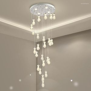 Hangende lampen moderne eenvoudige loodlamp acryl bubbelbal trap lange hangende creatieve spiraalvilla