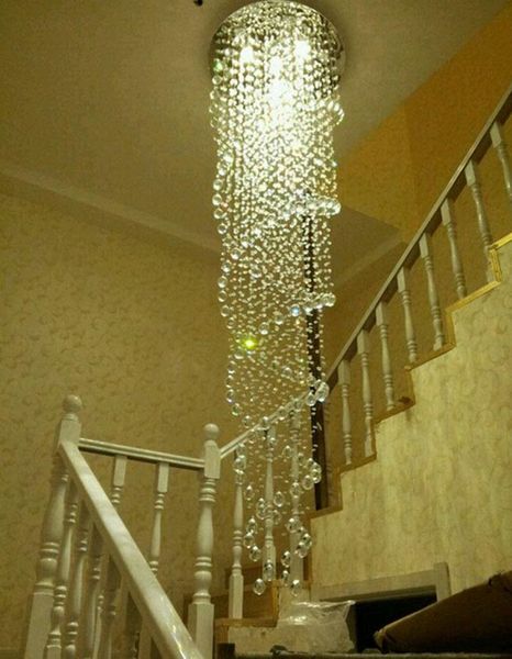 Lampes suspendues Moderne Simple LED Lustre Escalier Rotatif Cristal Long Duplex Étage Villa Salon LampePendant