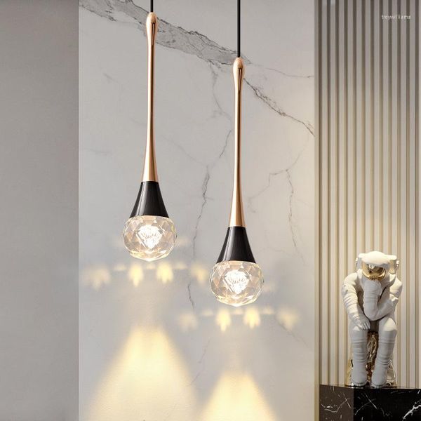 Lampes suspendues modernes simples LED cristal lumières nordique luxe chambre décor éclairage salon chambre cuisine bulle suspendus