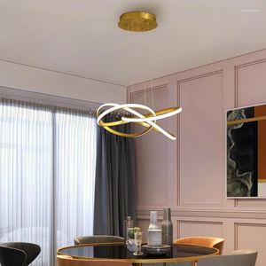 Lampes suspendues modernes simples LED salle à manger lumières ligne créative nordique barrant chambre lustre maison luminaires d'intérieur