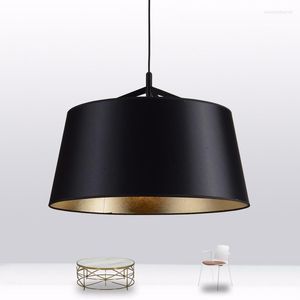 Lampes suspendues modernes lumières simples pour El salon salle à manger café cuisine noir or tissu abat-jour décoration luminaires suspendus