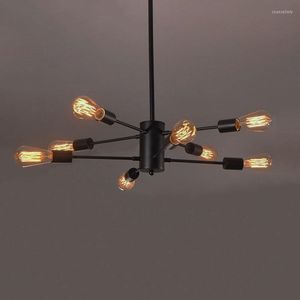 Hanglampen moderne eenvoudige Noordse 8 hoofden kroonluchter industriële retro vintage licht eetkamer woonkamer plafondlamp zwarte droplights