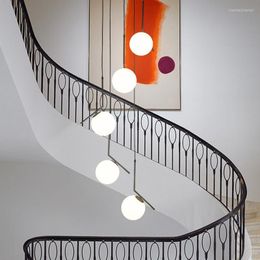 Lampes suspendues Moderne Simple Escalier Lustre Nordique Led Ball Villa Grenier Lampe Salon Chambre Cuisine Famille Vie Éclairage