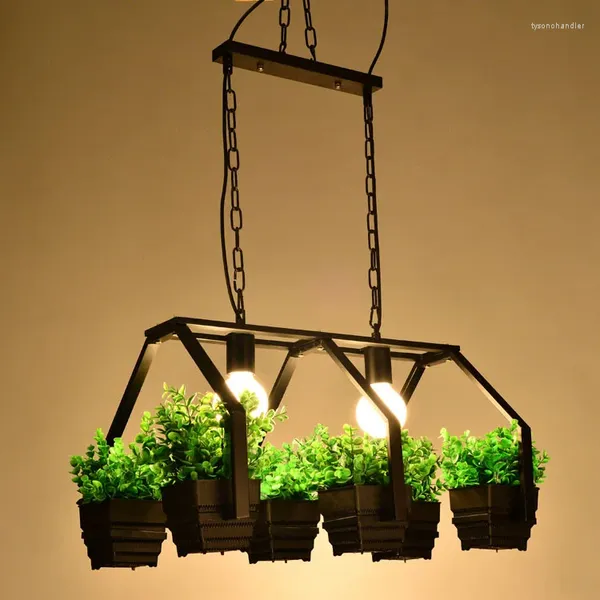 Lámparas colgantes Moderno simple de madera E27 Soporte LED 3 tipos Planta de hierro forjado Pot Bar Restaurante Colgante creativo
