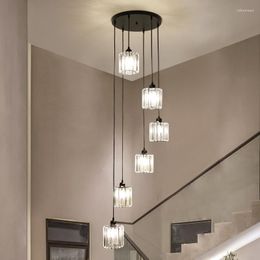 Lampes suspendues Moderne Spirale Cristal Escalier Lustre De Luxe Rétro LED Plafond El Lobby Loft Salon Éclairage