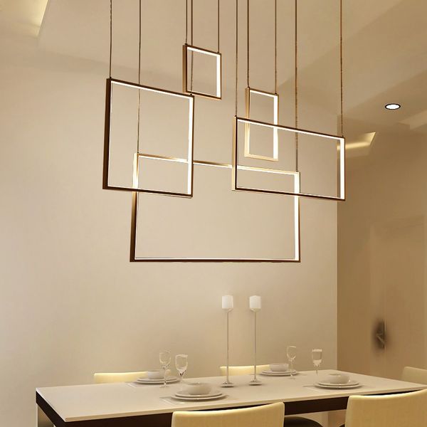 Lámparas colgantes Marco cuadrado moderno Luces Led regulables Acrílico Comedor Sala de estar Lámpara de interior Colgante Cocina Decoración para el hogar FarmhousePendant