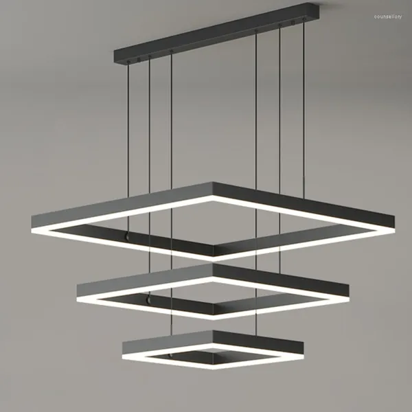 Lámparas colgantes, candelabro Led cuadrado moderno para sala de estar, comedor, cocina, dormitorio, lámpara de techo rectangular negra, luz colgante