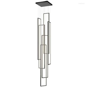 Hanglampen moderne trap rechthoek ledlichten woonkamer hangende lamp loft villa kroonluchter verlichtingsarmatuur aluminium armatuur