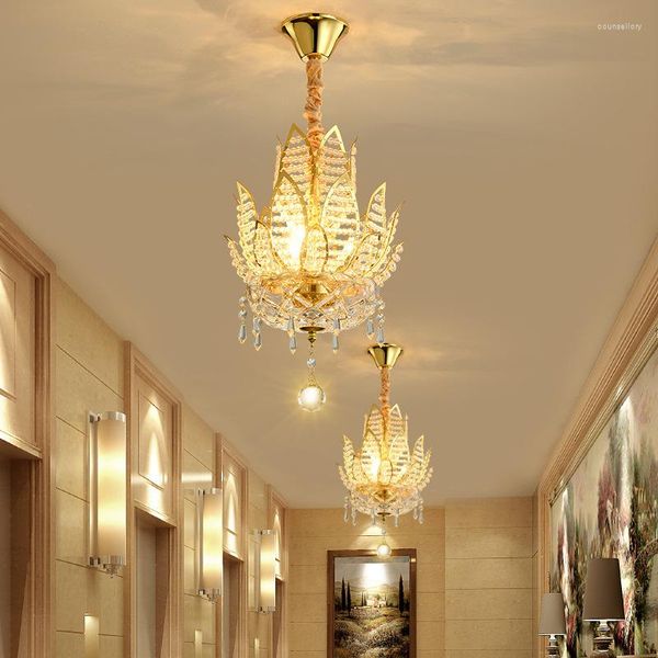 Lámparas colgantes Lámpara de mesa moderna Sala de estar Comedor Pasillo Pasillo Entrada Porche Escalera dúplex Cristal Lámpara de oro