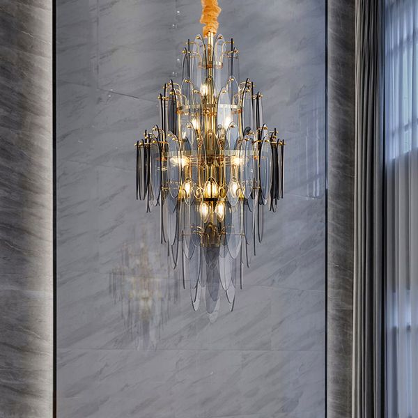 Lampes suspendues Villa moderne salon lustre duplex bâtiment hall lustre lumière luxe creux escalier longs lustres