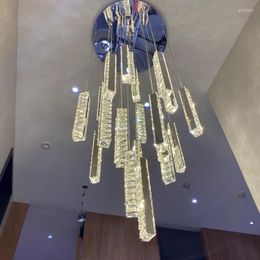 Lampes suspendues Villa moderne escalier lustre luxe cristal Led salon décoration carré luminaire cuisine grenier