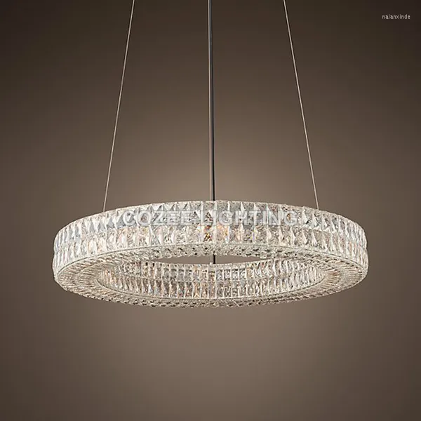 Lampes suspendues Moderne Vintage De Luxe K9 Lustre En Cristal Éclairage Rond Cristal Bougie Lustres Suspension Lumière Pour La Maison El Décor