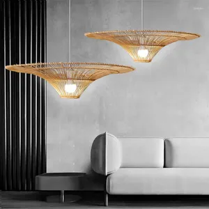 Lampes suspendues Lampe de style moderne Wabi Sabi Lampe d'art en rotin japonais pour salon restaurant cuisine lampe à main décor à la maison