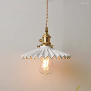 Hanglampen Modern Wit/Zwart Keramische Schaduw Lamp Nordic E27 Messing Knop Schakelaar Nachtkastje Kleine Kroonluchter Wandlamp Woondecoratie