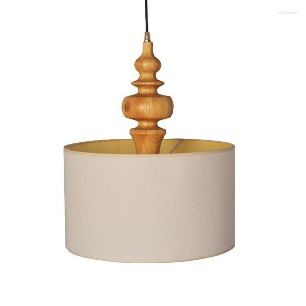 Lampes suspendues Lustre en tissu d'art en bois moderne 17,7 pouces Chambre Salon Étude Salle à manger Creative Gourd Lights