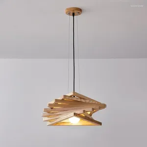 Lampes suspendues Art moderne en bois lumières bois décalé chevauchement Triangle E27 ampoule salle à manger restaurant cordon lampe suspendue