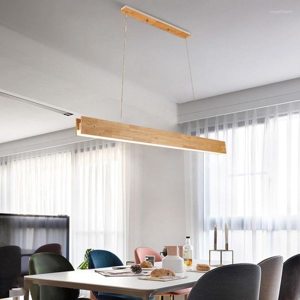 Lampes suspendues Lampes à LED en bois modernes avec abat-jour en bois Décoration de salle à manger Éclairage de bureau intérieur suspendu