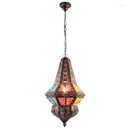 Lampes suspendues Maroc Style Fer Lanterne Chaîne Lumière 3W E14 Suspension Luminaire Vintage Lampara Pour Restaurant Bar Décoration