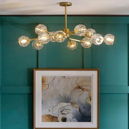 Lampes suspendues plusieurs têtes boule de cristal abat-jour lustre pour bar cuisine salon étude couloir or éclairage décoration lampe