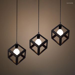 Lampes suspendues N rétro lustre créatif fer carré salle à manger géométrie salon projet bar lumières décoratives