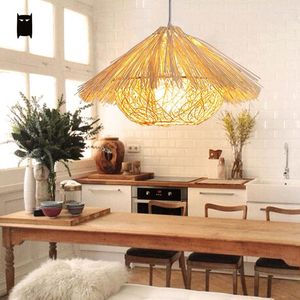 Hanger lampen natuurlijke rieten rattan nest verlichte armatuur rustieke Aziatische Japanse kunststijl hangende lamp luminaria indoor huis eetkamer