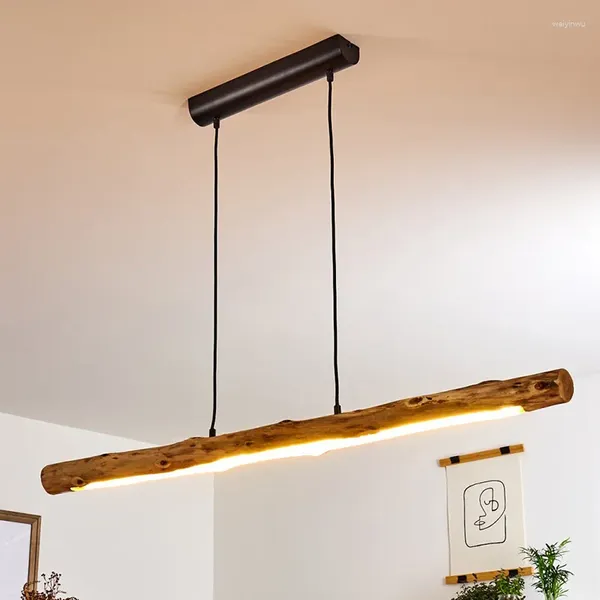 Lampes suspendues en bois naturel LED lustres cuisine restaurant café luminaires fil réglable conception 3000K