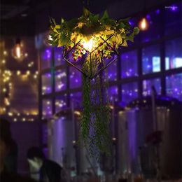 Lámparas colgantes Net Red Retro Plant Light Restaurant Cafe Bar Pot Shop Creative Cherry Blossom Green Decoration Chandelier