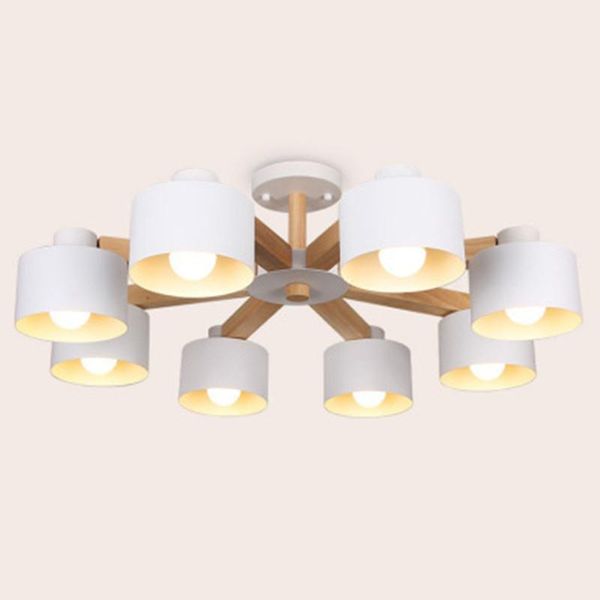 Lampes suspendues Nordic 220V LED Lustre Avec Abat-jour En Fer Pour Salon Moderne En Bois Blanc Lustres Bois Foyer LightingPendant