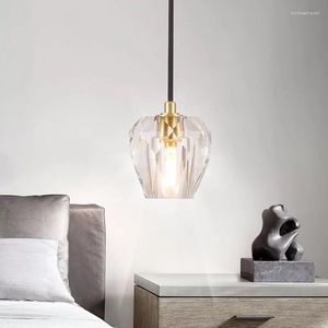 Lampes suspendues Nordic All Cuivre Cristal Abat-jour AC 220V Rétro Moderne LED Lustre Simple Lisse G9 Base Intérieur Salon Lampe Cuisine