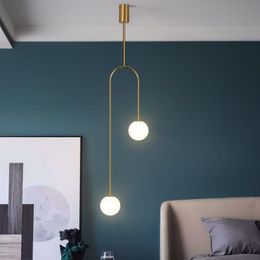 Lampes suspendues chambre nordique lustre de chevet moderne minimaliste lumière créative luxe salon petit pendentif en verre