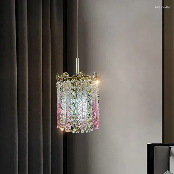 Lampes suspendues lampes de chevet de chambre à coucher nordique luxe cristal coloré décor à la maison salon salle à manger éclairage suspendu
