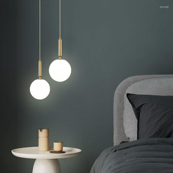 Lampes suspendues chambre nordique El chevet moderne lustre ligne de poisson filet barre rouge porche boule verre longue ligne petit