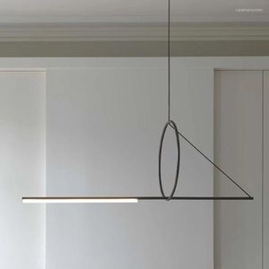 Hangende lampen Noordelijke zwarte led -lampen moderne smeedijzeren geometrische vorm creatieve lange hangende lamp voor eetkamer binnenverlichting