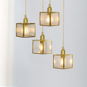 Lampes suspendues lampe en laiton nordique lampes suspendues en verre Led pour lustre de barre de salon de chevet de chambre à coucher