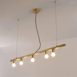 Hanglampen Scandinavisch messing Een woordverlichting Moderne koperen woonkamer Eettafel Hangende kunst Lange staaf Bar Restaurantarmaturen