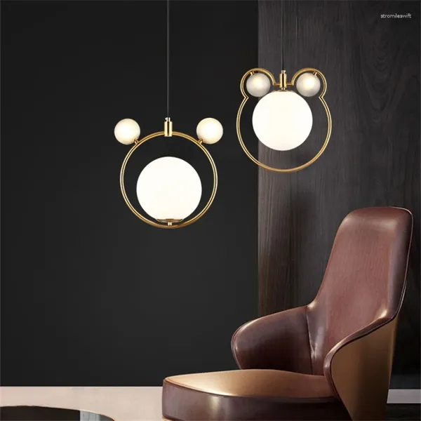 Lámparas colgantes de bronce nórdico con dibujos animados, luces de anillo para dormitorio, mesita de noche, pasillo, decoración de lujo para habitación de niños, accesorios colgantes