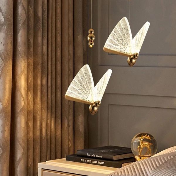 Lampes suspendues Lustre papillon nordique Chambre Lampe de chevet Moderne El Single Head LED Light Luxury Restaurant Stairwell LampPendant