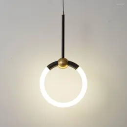 Lampes suspendues Plafond Nordique Anneau Rond Suspendu Moderne LED Lustres D'escalier Pour Salon Salle À Manger Lumières
