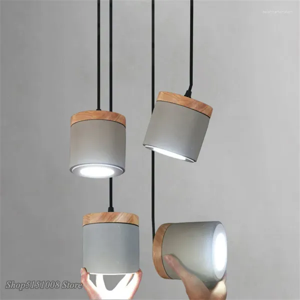 Lampes suspendues nordique ciment bois lumières LED lampe suspendue pour salon cuisine luminaires d'intérieur déco Luminaria