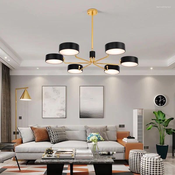 Lámparas colgantes Lámpara nórdica para sala de estar Moderno LED negro Lámpara colgante para el hogar Dormitorio Comedor Lámpara minimalista interior