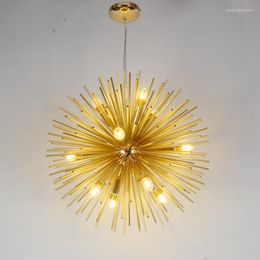 Lampes suspendues Lustre nordique Gold Lights Salon Restaurant Étude LED Radiation Sphère Art Personnalité Design Lampe