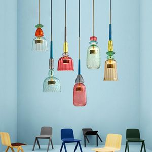 Hanglampen Noordelijke kleur snoeplampen moderne woonkamer slaapkamer kinderkamers met één hoofd glas hangende woning decor armaturenpendant