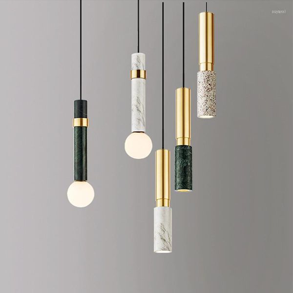 Lampes suspendues nordiques contractées petites lumières LED pour appartement chambre chevet créatif luxe marbre Texture luminaires suspendus