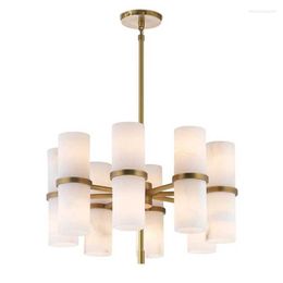 Lampes suspendues Nordic Cuivre Marbre Moderne Personnalité Design Villa Simple Style Européen Invité Salle À Manger Chambre Modèle Chambre Lustre