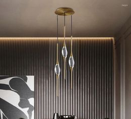 Pendelleuchten Nordic Kupfer Panel schwarz / vergoldet Stabdraht Hängeleuchte mit glänzendem Wassertropfen Form LED Kristall Droplight Wohnzimmer