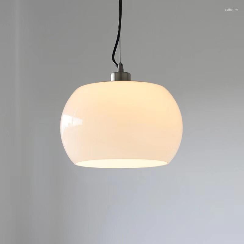 Lampes suspendues Lustre en verre de style crème nordique Étude de restaurant minimaliste moderne Salon chaleureux LED E27 Kaki Hanglamp Woonkamer